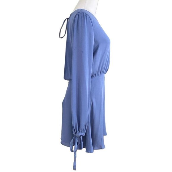 LPA 100% SILK MUTED BLUE OPEN BACK LONG SLEEVE TIE CUFF MINI CHIFFON DRESS - XS - Picture 3 of 9